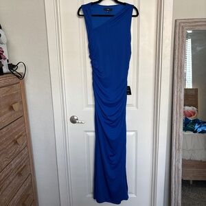 Floor length blue dress